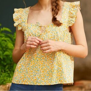 ModCloth Women’s Plus Size Flutter Sleeve Dainty Floral Square Neck Top Sz 1X